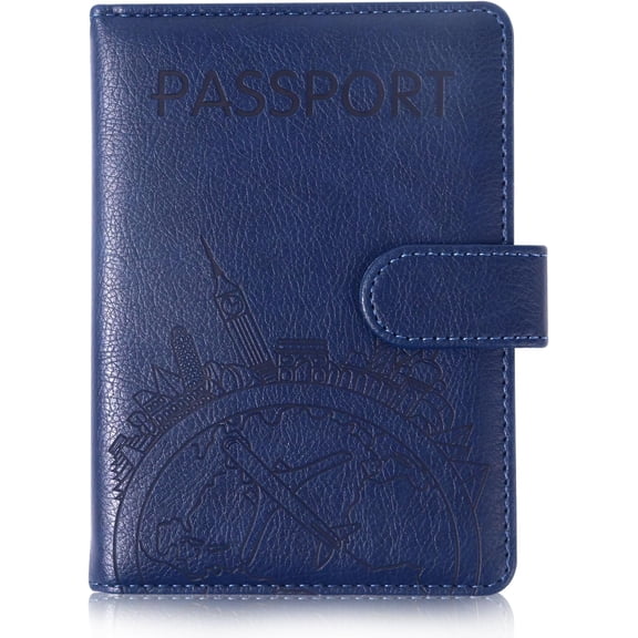 Passport Holder and Card Slot Combo RFID Blocking Leather Family Travel Passport Wallet Travel Accessories for Men Women  Passport Cover Protector (Travel blue)