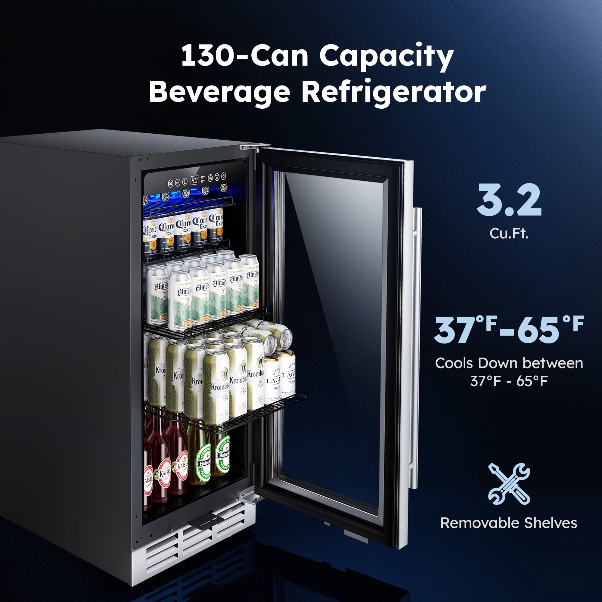 Simzlife 15" Built-in Beverage Refrigerator, 130 Cans Beverage Cooler, Under Counter Beer Fridge  for Soda, Water, Wine for Kitchen, Bar or Office