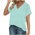thumbnail image 4 of qolati Womens Summer Tops Eyelets Short Sleeve Basic V Neck T Shirts Dressy Casual Loose Fit Tunic Tees Cute Fashion Outfits, 4 of 6