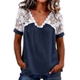 thumbnail image 1 of Fewfanhot Womens Tops Trendy Lace Basic V-Neck T-Shirts Short Sleeve Loose Fitting Tunic Tank Tops, 1 of 7