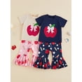 thumbnail image 3 of BemeyourBBs Toddler Baby Girl Back to School Outfit Kids Kindergarten Outfits Toddler Baby Girl Summer Clothes Short Sleeve Apple Embroidery TShirt Tops and Bell Bottom Flare Pants Set, 3 of 9