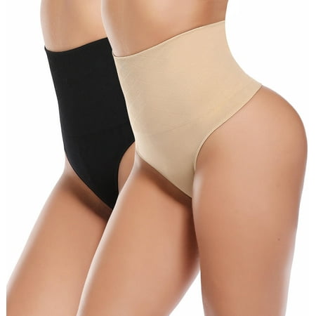 

VASLANDA Women Basic Every-Day Shaping Panties Thong Underwear Black+Beige L