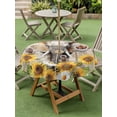 thumbnail image 4 of Outdoor Tablecloth with Umbrella Hole for Patio/Picnic/Party/Camping, Farmhouse Elephants Waterproof Table Cloth Round Cover Washable, Spring Summer Sunflowers Wood Grain (Dia 54"), 4 of 8