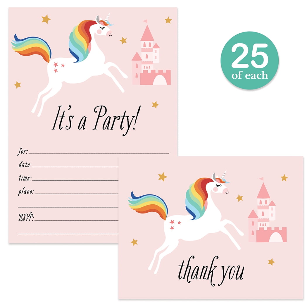 UNICORN 3RD BIRTHDAY PARTY INVITATIONS Cards Girls Age 3 Kids Invites Envelopes