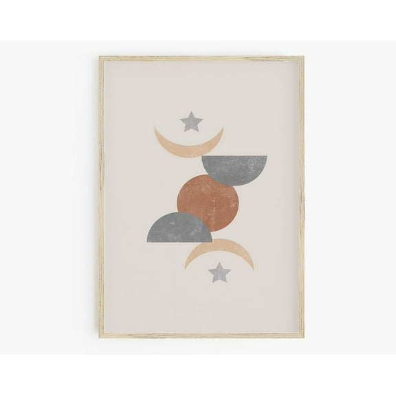 Nursery Print, Stars Moon Phases, Boho Nursery Decor, Boys Room Wall Art, Terracotta Teal Art, Minimalist Gender Neutral Art Wall Art, Modern Wall Decor, 8x12 UNFRAMED