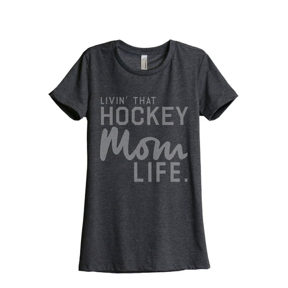 Thread Tank Livin' That Hockey Mom Life Women's Fashion Relaxed Crewneck T-Shirt Tee Charcoal Small