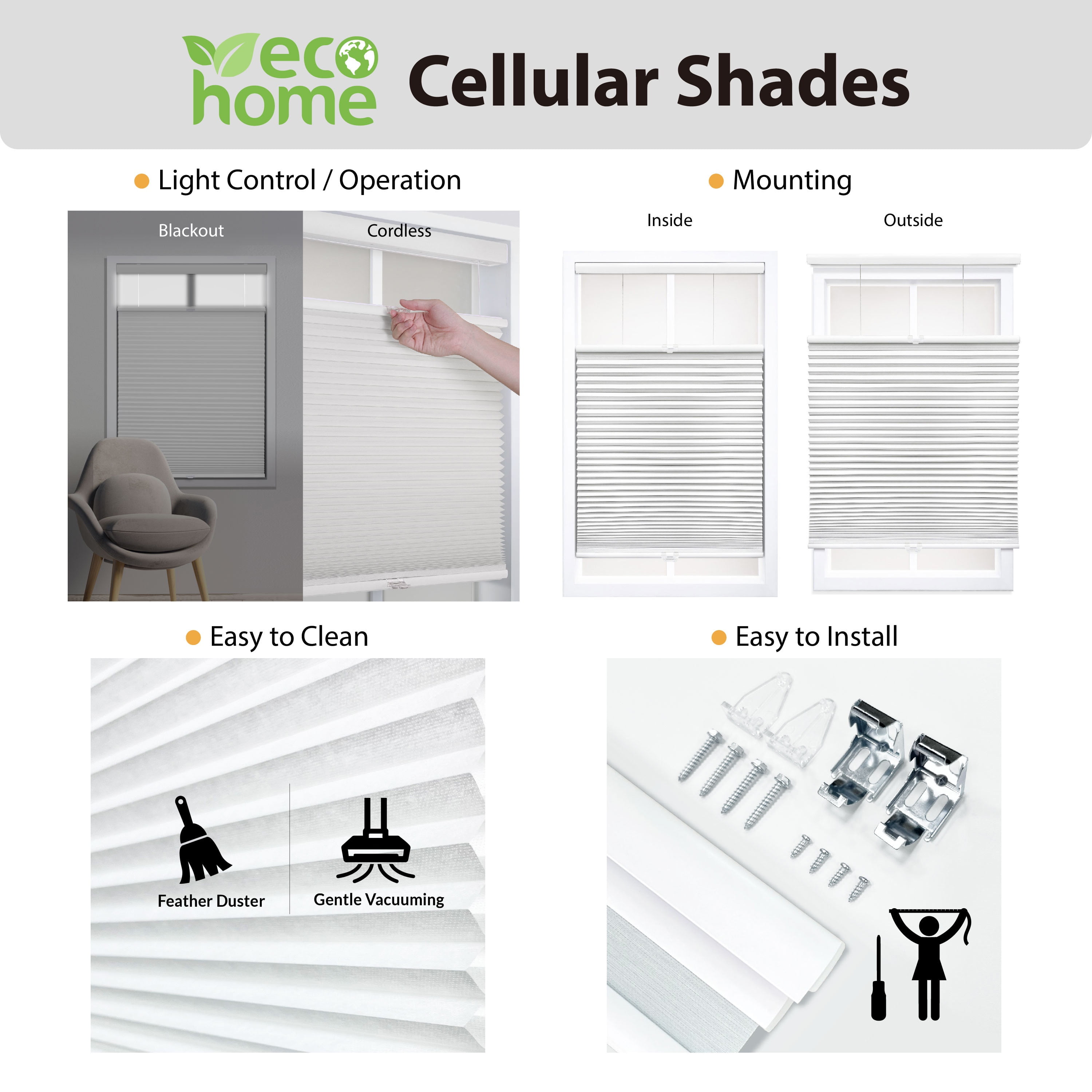 Regal Living Top Down Bottom Up Blackout Cordless Cellular Shade, White - 21" W x 48" L