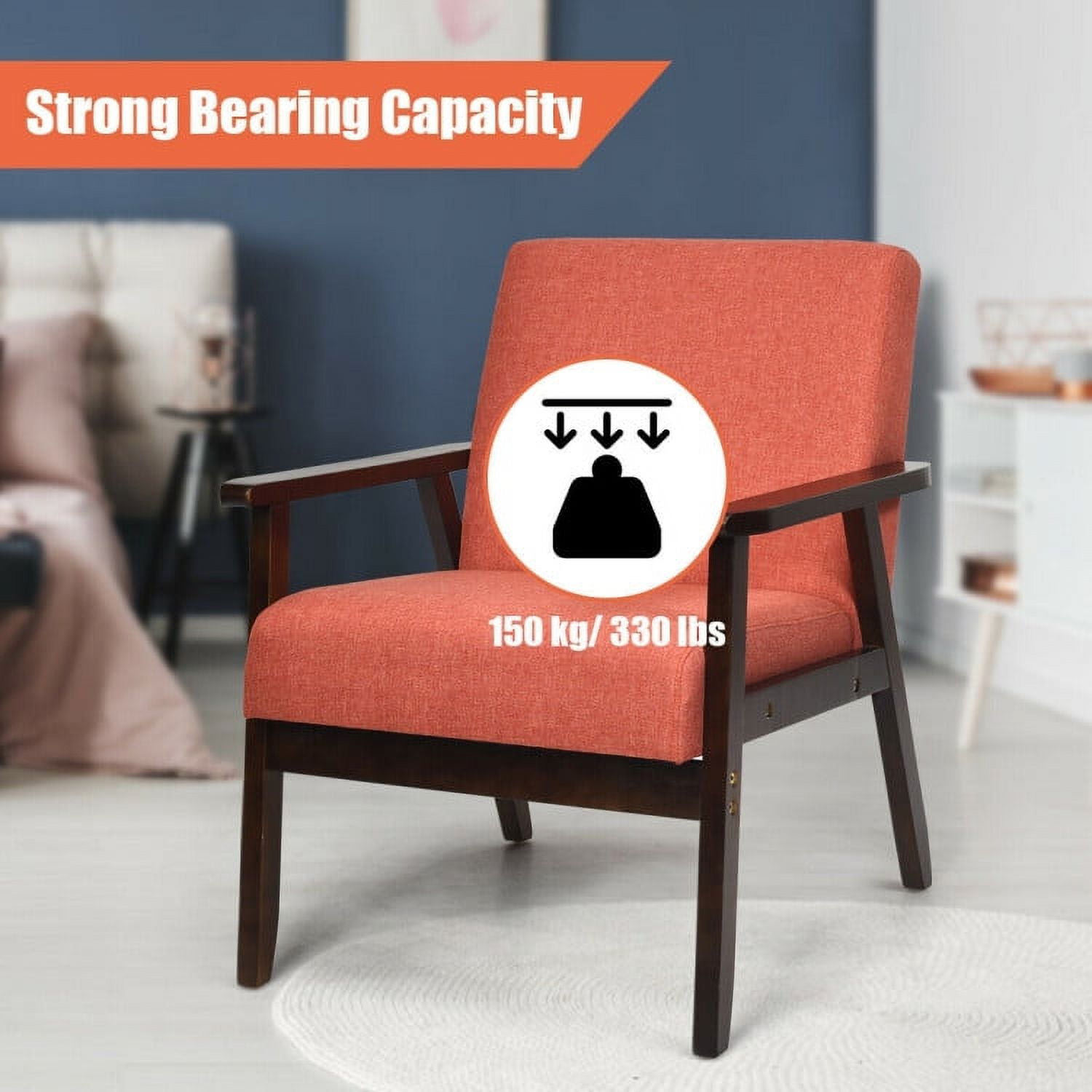 Finihen Mid-Century Modern Accent Chair, Retro Fabric Armchair, Solid Rubber Wood Fabric Accent Armchair, for Living Room, Orange Finihen Mid-Century Modern Accent Chair, Retro Fabric Armchair, Solid Rubber Wood Fabric Accent Armchair, for Living Room, Orange