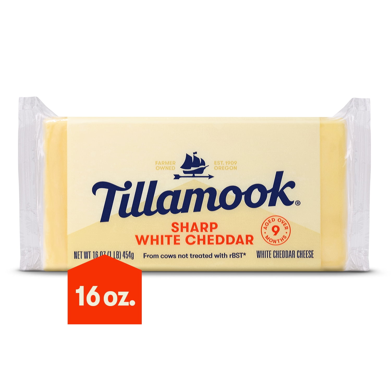 Tillamook Sharp White Cheddar Cheese Block, 1 lb (Aged 9 Months
