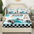 thumbnail image 3 of Four Fast Birthday Decorations Sheets, Race Car Birthday Decorations King Sheet Set Happy Birthday Checkered Flags Racing Wheel Bed Sheets Set Bed Sheets Sets Cool Speed Sports Bed Set, 3 of 6
