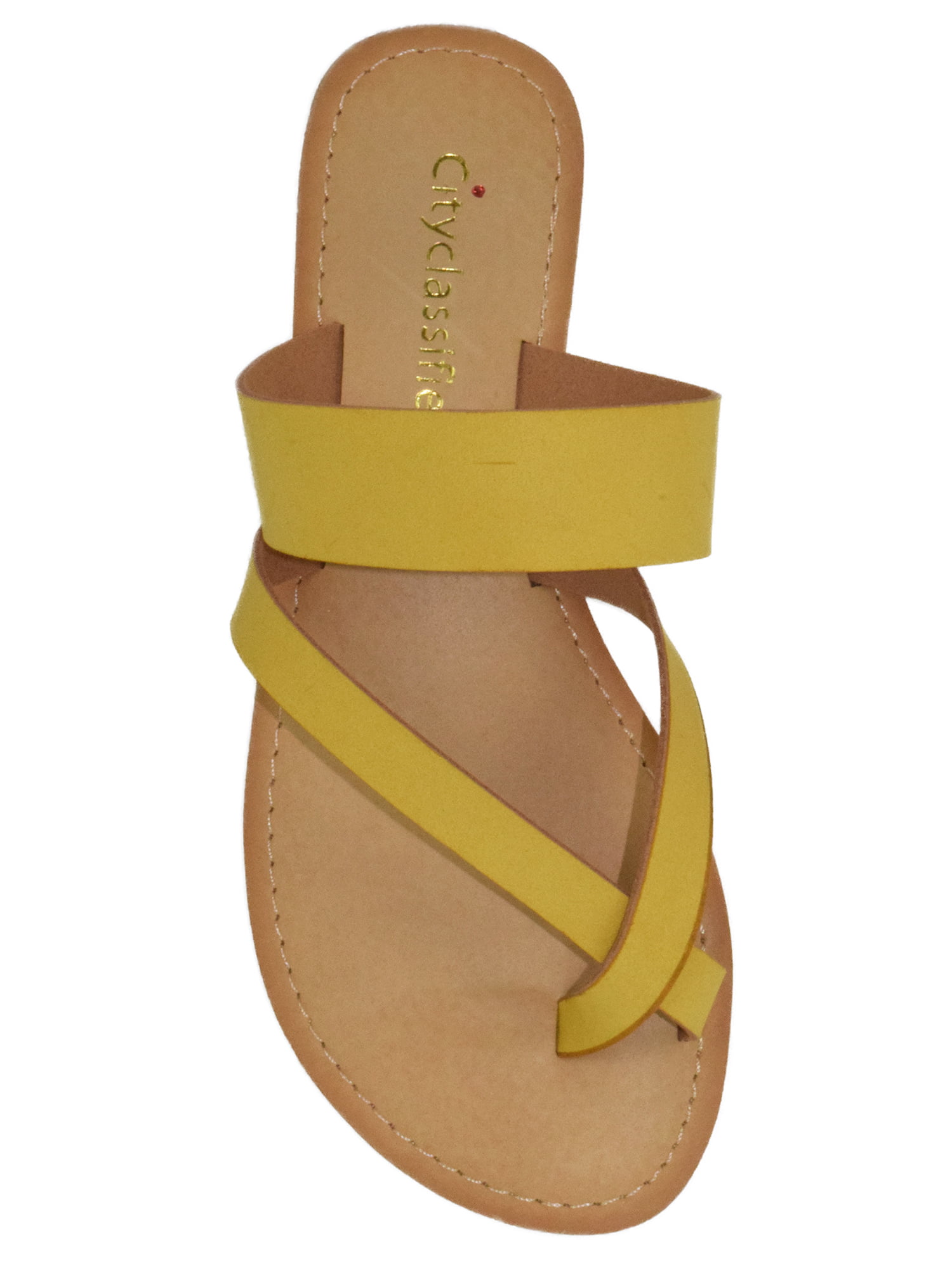 mustard flip flops