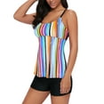 thumbnail image 5 of Ponceau Tankini Bathing Suits for Women Two Piece Tankini Swimsuits Women Tummy Control Swimsuit Athletic Tankini Top Swimwear Fashion Rainbow Striped S, 5 of 5