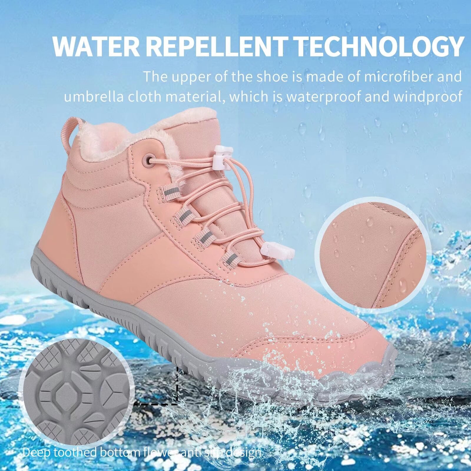 Yunkctuk Hiking Winter Footwear Barefoot Shoes Womens Mens,Snow Boots,Waterproof Wide Toe Box Barefoot Shoes,Warm Fur Lined Ankle Booties Hiking Trekking Trail Climbing Shoes Lace Up Anti-Slip Shoes