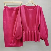 Wancir Long Sleeve Two Piece Skirt Sets Women Outfits Casual Ribbed Knit Wrap Hip Half-body Skirt