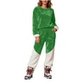 thumbnail image 2 of Yuyuzo Ensembles de Pyjamas pour Femmes en Molleton à Blocs de Couleur Vêtements de Détente Chandails en Molleton à Manches Longues Col Rond Pantalons Jogger Tenues 2 Pcs, 2 of 6