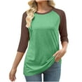thumbnail image 2 of Enjoytime Womens Tops Patchwork Round Neck 3/4 Sleeve Shirts Fashion Casual Loose Plus Size Women Blouses Fall Winter 2025 Clothes Green L, 2 of 4
