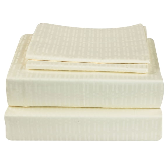 Just Linen 300 TC 100% Egyptian Cotton Genuine Jacquard Damask, Solid Color King Sheet Set with 18"Deep Pocketed Fitted Sheet