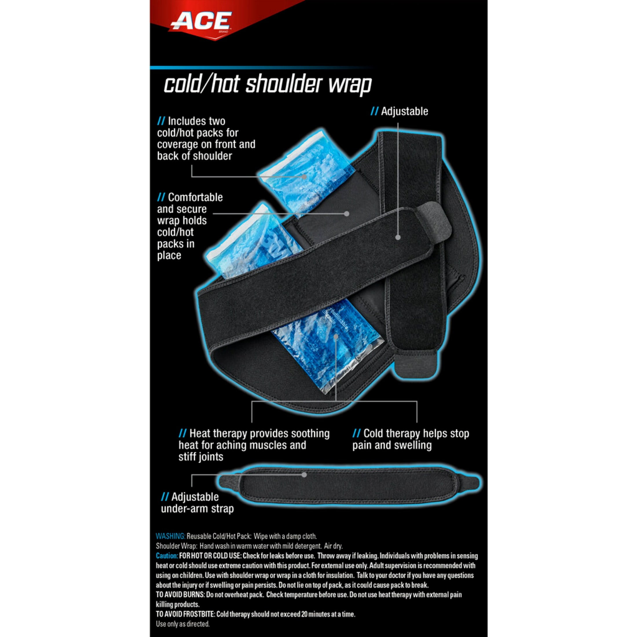 ACE Brand Sport Shoulder Hot/Cold Wrap, Adjustable, Black, 1 Wrap