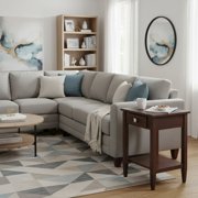 FurniFact End Table with Drawer, Tapered Legs, Lower Shelf, Walnut
