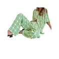 thumbnail image 4 of VISgogo, traje de 2 uds con pantalones para mujer, blusa con solapa abotonada de manga corta estampada, pantalones largos sueltos con cintura de tirantes, ropa informal de verano para mujer VISgogo  moda, 4 of 9