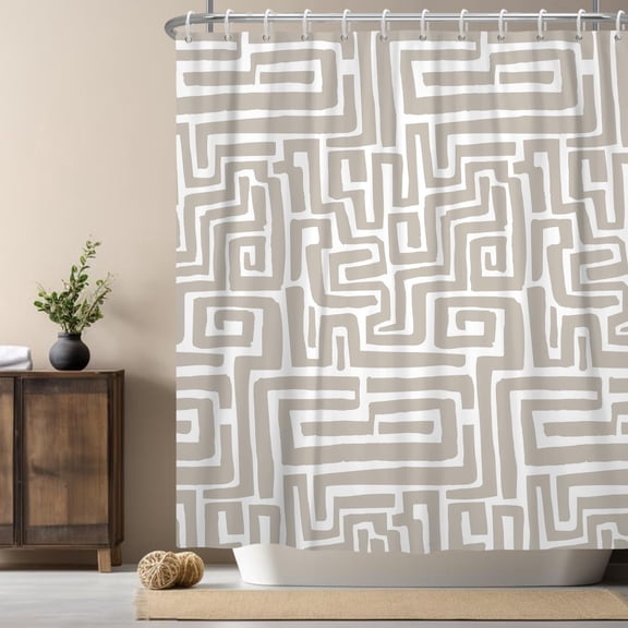 Abstract Shower Curtain Beige Geometric Trendy Minimalist Shower Curtains for Bathroom Decor 72W x 72 L Inches Neutral Waterproof Fabric Shower Curtains