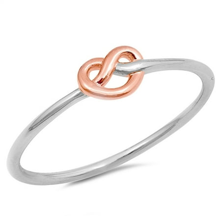 Silver Rose Accessories CHOOSE YOUR COLOR Rose Gold-Tone Heart Love Knot Ring New .925 Sterling Silver Band ()
