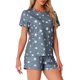 thumbnail image 1 of Conjuntos de pijama para mujer INSPIRE CHIC de 2 piezas, con camiseta de manga corta y pantalones cortos, ropa de descanso y pijama con bolsillos, gris oscuro con estrellas, 1 of 6
