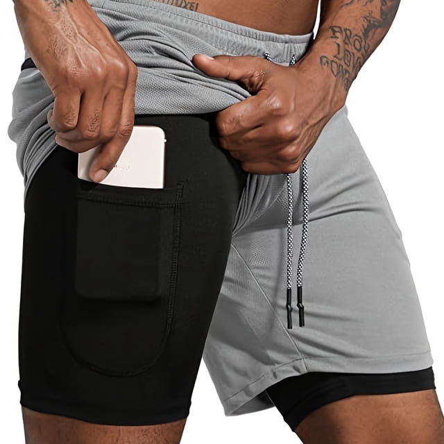 Men's Sportswear 2 In 1 Lightweight Cotton Training Shorts, Male Clothes For Gym Workout Yoga