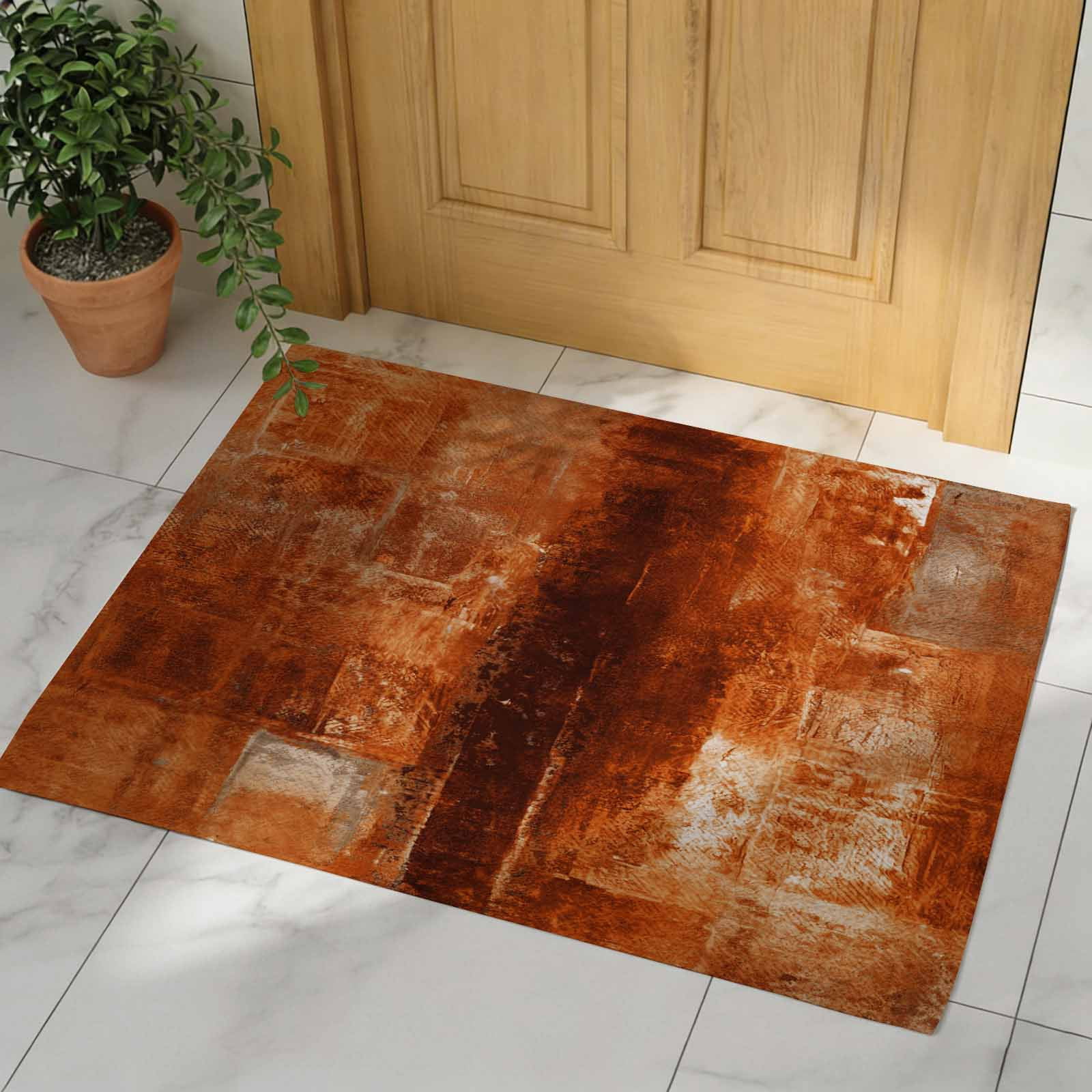 Burnt Orange Indoor Door Mat - 20"x31.5", Non-Slip Welcome Mat for Outdoor, Oil Painting Modern Abstract Art Vintage Front Doormat for Entry, Low-Profile Doormat Entrance Rug for Kitchen/Bathroom