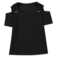 thumbnail image 3 of Feancey Girls Eyelet Short Sleeve T Shirts 2025 Trendy Cold Shoulder Tops Toddler Kids Casual Crewneck Tees Solid Color Loose Blouse Spring Sale 2025 Black 140, 3 of 9