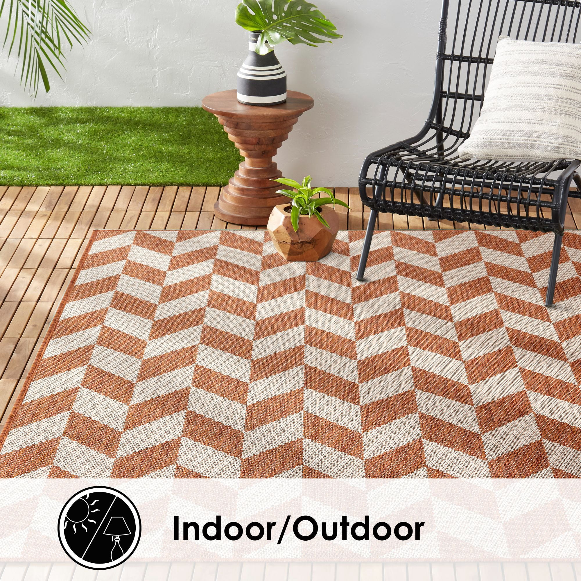 Nicole Miller New York Patio Country Calla Contemporary Herringbone Indoor/Outdoor Area Rug, Orange/Ivory , 7'9"x10'2"