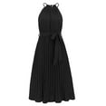 thumbnail image 3 of Birdeem Robe d'Été Décontractée pour Femme à Col Licou Sans Manches avec Ceinture, Évasée Plissée, Robes de Plage, 3 of 6