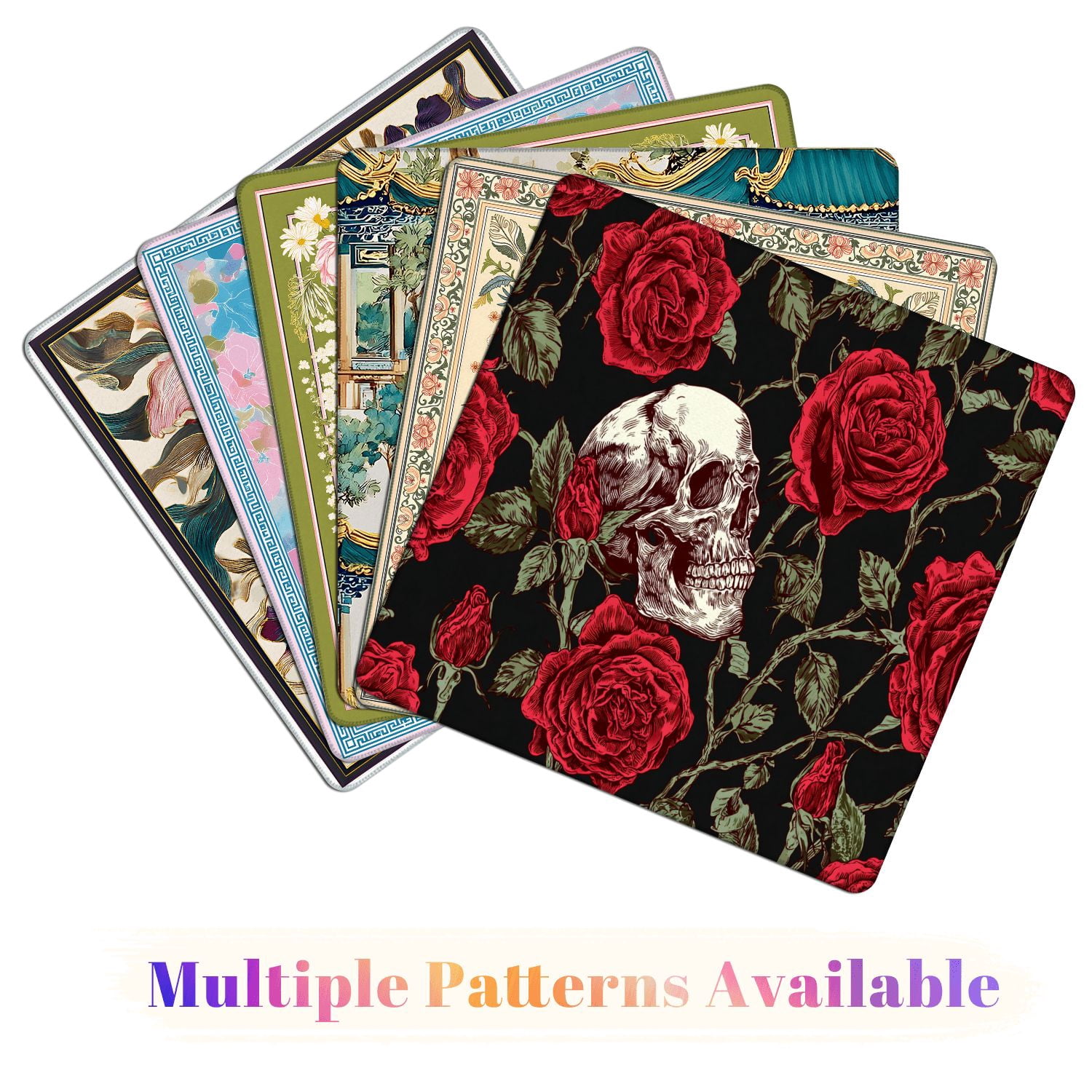 Mahjong Mat 31.5" x 31.5" Seamless skull red roses stems leaves Non-Slip Noise Reduction American Mahjong Tiles Table Cover for Dominoes Poker Card Board Games Gift