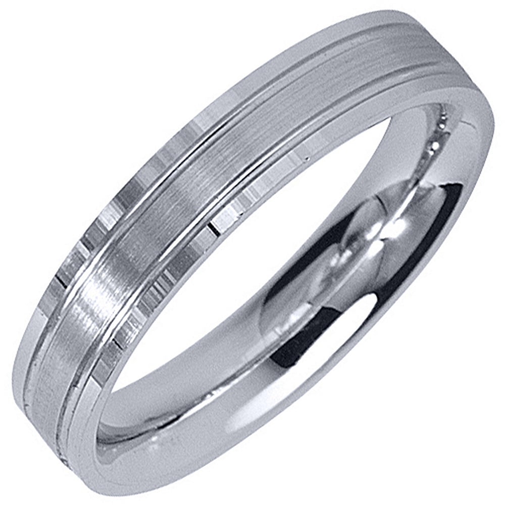 TheJewelryMaster 14K White Gold Mens Wedding Band 4mm