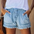 thumbnail image 2 of FAKKDUK Women's Denim Shorts 3" Raw Hem Drawstring Elastic High Waist with Pocket Shorts Jeans for Women Casual Hot Jean Shorts for Summer Slim Fit,XL, 2 of 6