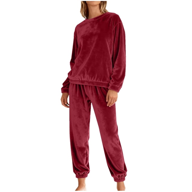 FAIWAD Ensemble 2 Pcs en Velours pour Femmes, Chandail à Manches Longues à Col Rond avec Pantalon, Survêtement en Velours