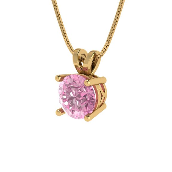 1.0 ct Brilliant Round Cut Solitaire VVS1 Genuine Pink Zircon Solid 14k Yellow Solid Gold Everyday Affordable Designer Necklace Pendant with 16" Solid Gold Chain by Clara Pucci