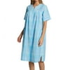 Women's Miss Elaine 857603 Seersucker Plaid Short Sleeve Short Snap Robe (Blue/Mint/White Plaid XL)