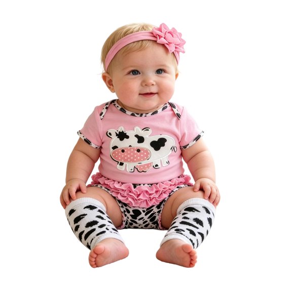 HAYIMI Baby Girl Cartoon Cow Print Short Sleeve T Shirt And Leggings Toddler Summer Outfit Sets Breathable Clothes Sets