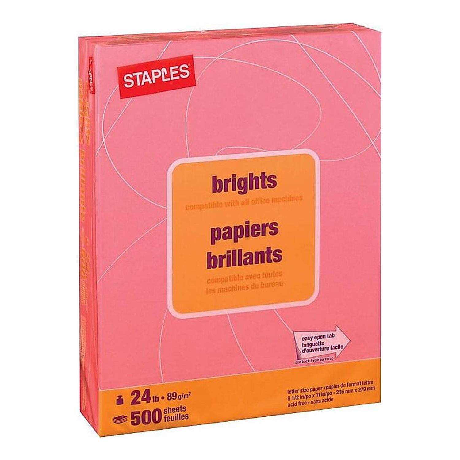 Staples Brights Multipurpose Paper 24 lbs. 8.5 x 11 Pink 500/Ream (20106)  16418 
