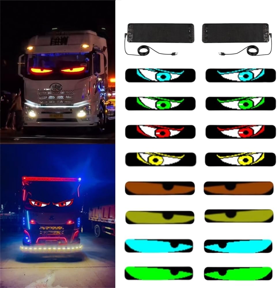 Devil Eyes Light for Cars, Car Window Flexible LED Display Screen Panel, Dynamic Big Eye Lights for Windshield with APP Control and Remote Controller