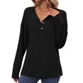 thumbnail image 3 of Women'S Henley Shirts Long Sleeve V Neck Ribbed Button Down Knit Sweater Fitted Tops Black L, 3 of 10
