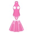 thumbnail image 3 of Conjunto de lencería de charol con efecto mojado para mujer, body con escote halter, copa abierta, sin entrepierna, falda acampanada con cremallera, disfraces de discoteca, 3 of 5