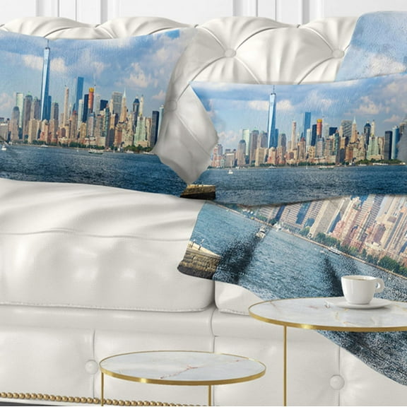 Designart Lower Manhattan Skyline Panorama - Cityscape Throw Pillow - 12x20