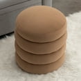 thumbnail image 2 of Round Ottoman Storage Box, Velvet Pouffe Footstool 18.5'' Padded Stool Seat, Wooden Frame Footrest Vanity Stool for Makeup Room Bedroom Living Room Balcony(Coffee), 2 of 9