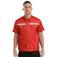 thumbnail image 3 of Zaldita Men Short Sleeve Zipper Work Shirt Mechanic Uniform Shirt Industrial T-shirts Workshop Tops Red 170/L, 3 of 7