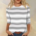 thumbnail image 2 of LWavelet Crew Neck Ombre Stripe Blouse Womens Plus Size 3/4 Sleeve Soft Loose Fit Versatile Top Gray L, 2 of 5