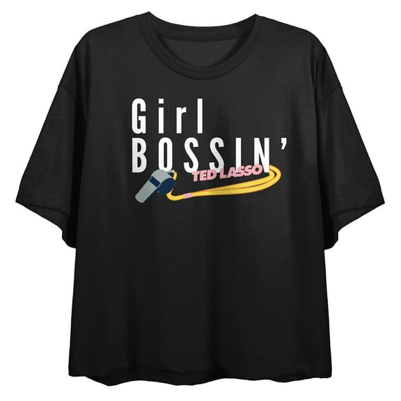 Ted Lasso Girl Bossin Coach Women's Black Crop Tee-Large