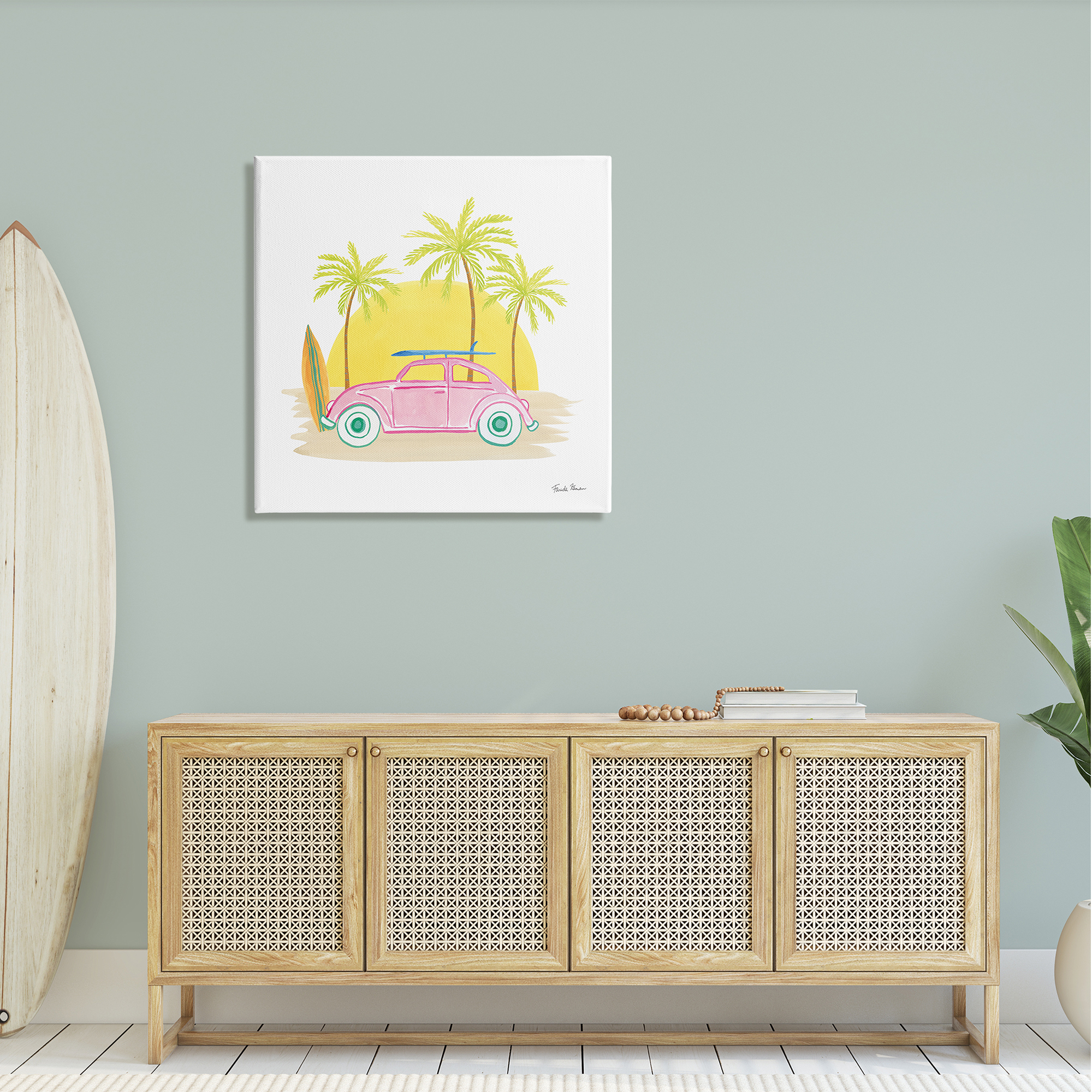 Stupell Industries Tropical Summer Travel Beach Surfboard Palm Trees Sunshine Drawings Gallery-Wrapped Canvas Print Wall Art, 30x30, by Farida Zaman