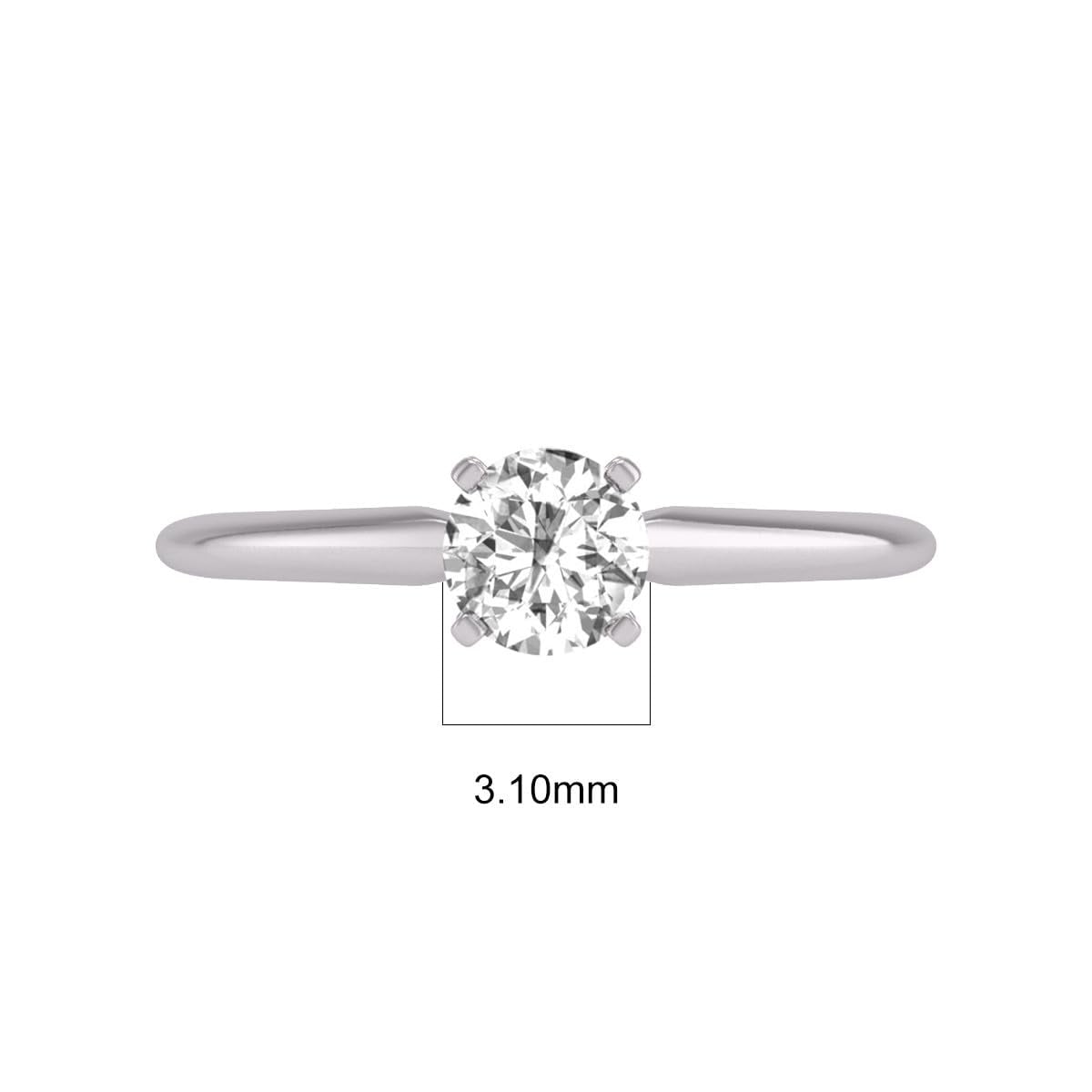 TimeLe$$ Classics 0.25 Carat Lab Grown 4 Prong Solitaire Round Cut Solitaire Diamond Engagement Ring For Women in 14K White Gold (Ring Size: 4.5)